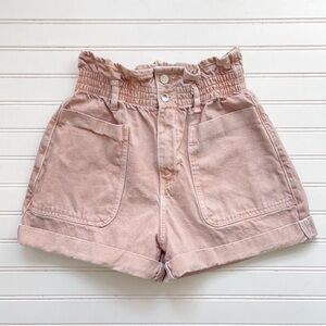 ZARA VGUC Dusty Blush Pink High Waisted Paperbag Waist Garment Washed Shorts